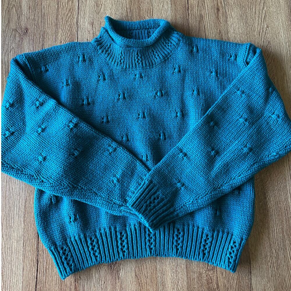 Vintage DEB Chunky Cropped Teal Blue Sweater Size Small